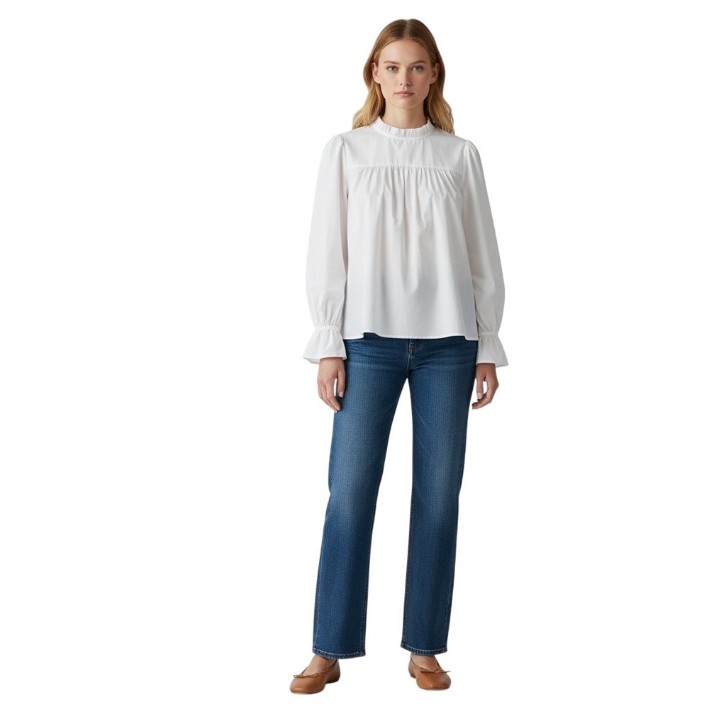 NWT Anthropologie  x Maeve | Blouse 6 White Ruffle Cuff Mock Neck Cotton Top‎